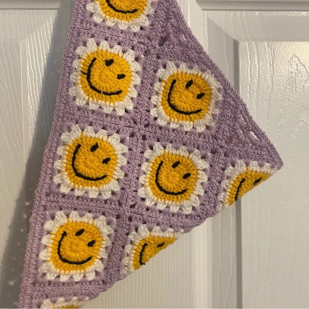 Purple Smiley Open Knit Head Covering String Knot